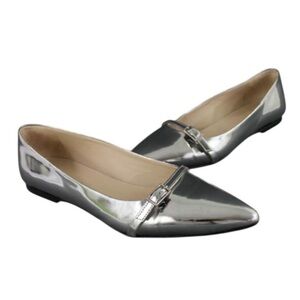New Theory Silver Metallic Leather Ballet Shoes - Size 37